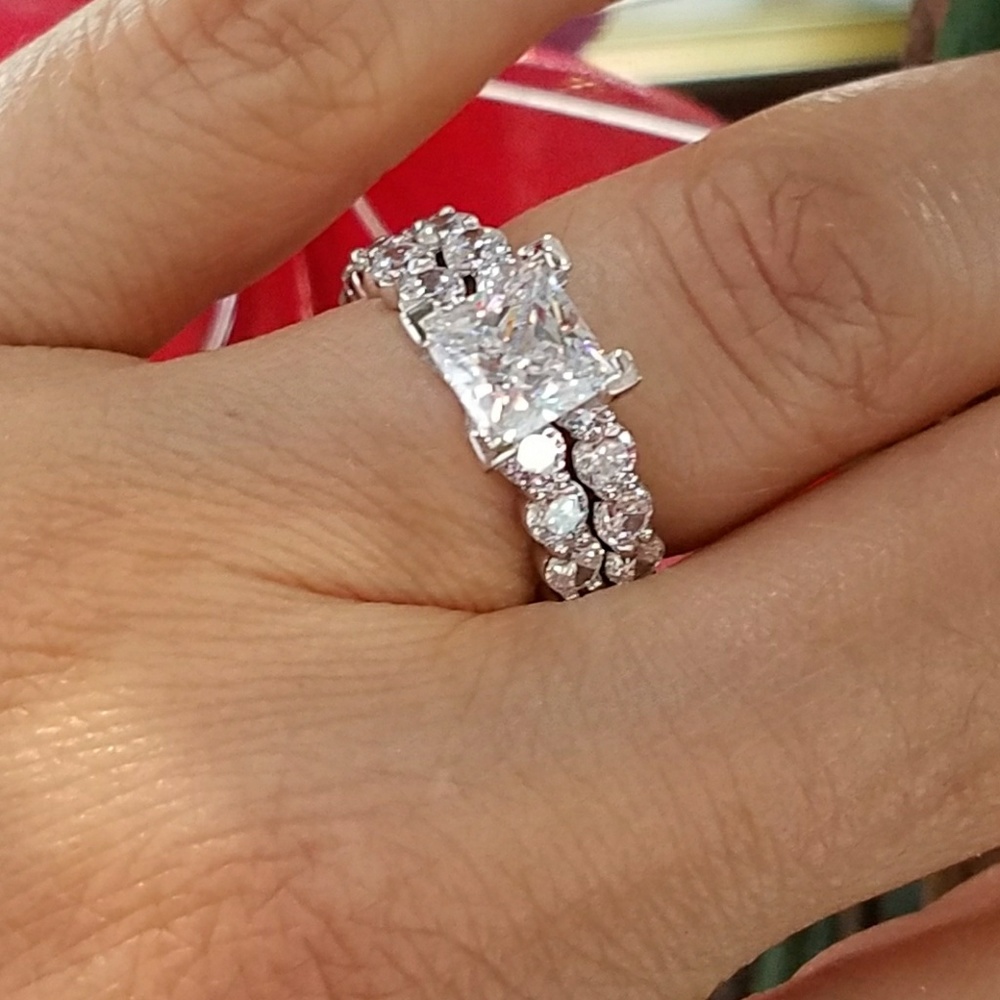 14k Solid White Gold 1.5ct Engagement Ring 2pc - Picture 7 of 16